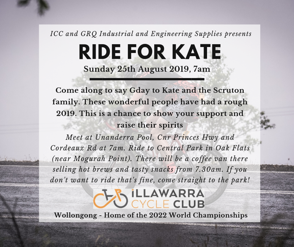 Illawarra Cycle Club | Ride for Kate – Sunday 25th August